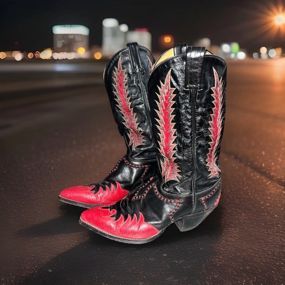 Tony Lama K68536 Fire Walker Cowboy Boots 9EE Red lizard Black Leather